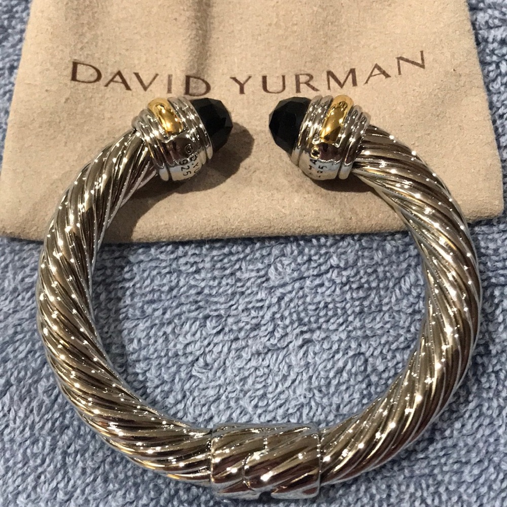 DAVID YURMAN STERLING SILVER/BLACK ONYX CABLE BRACELET, 10mm